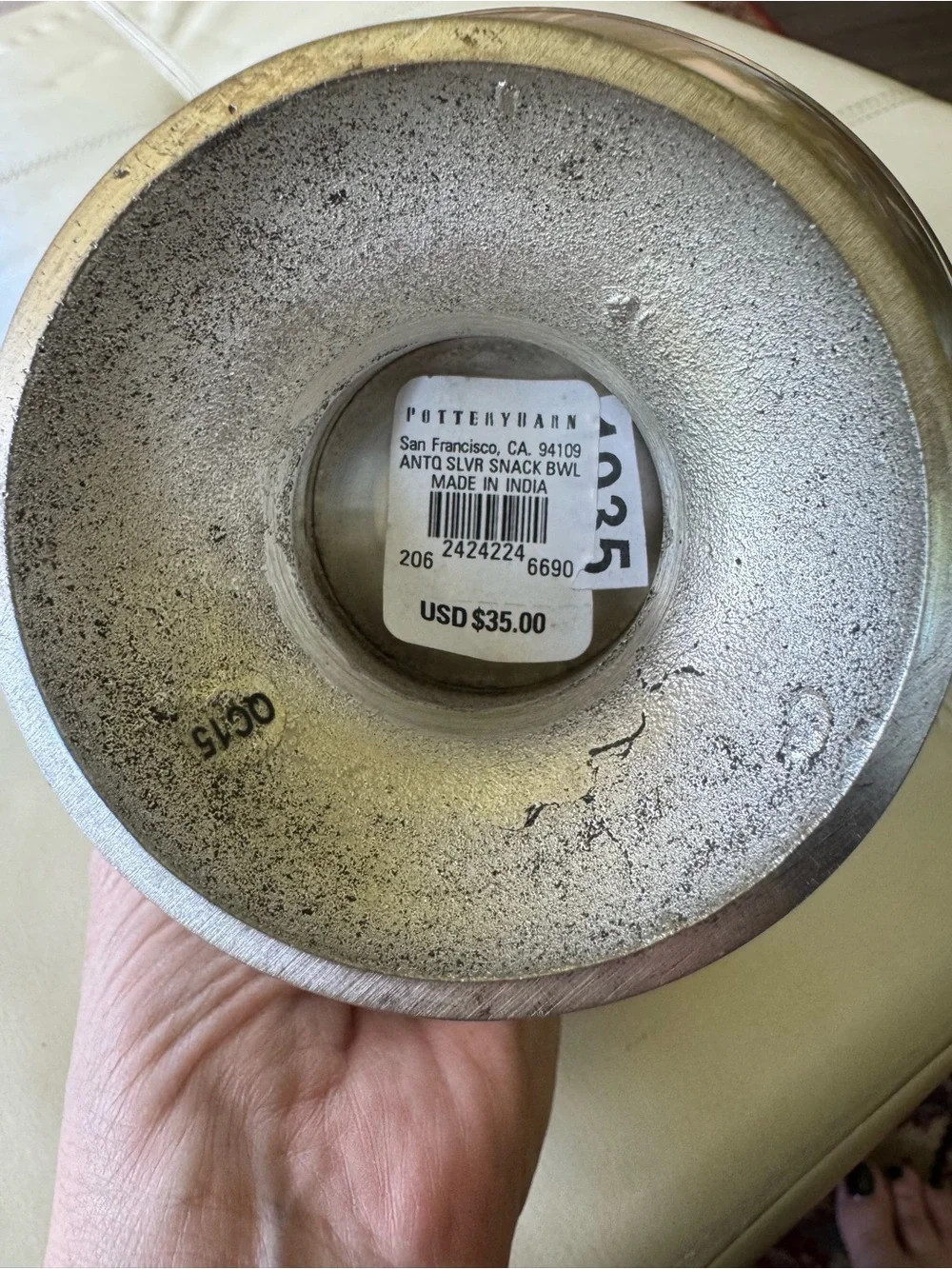 Pottery Barn Silver Pedestal Bowl with Family Script Accent